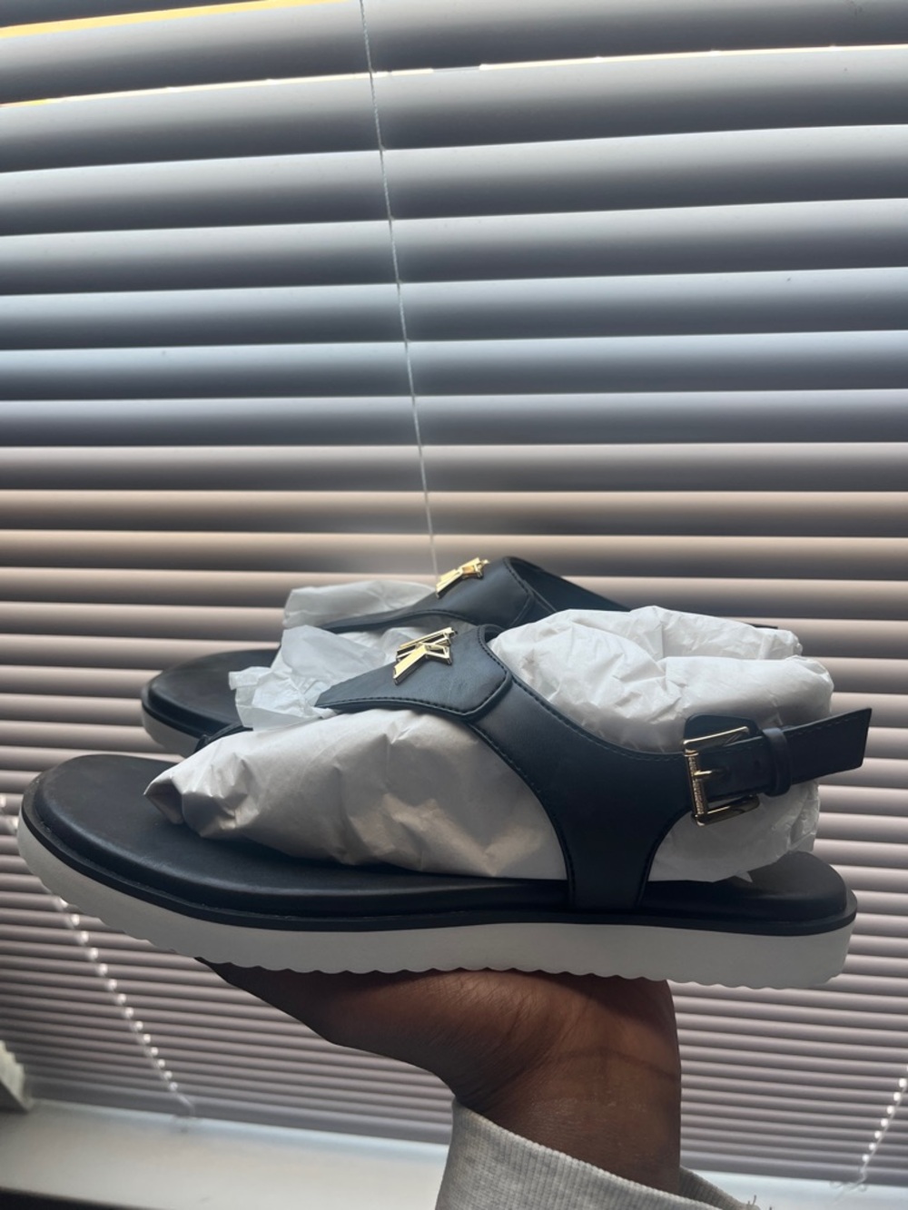 Michael Kors Black Sandal with Gold MK Emblem - Picture 2 of 5